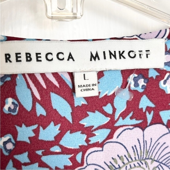 REBECCA MINKOFF 70s Floral Kimono Short Sleeve V-Neck Wrap Tie Waist Dress L - Picture 6 of 7